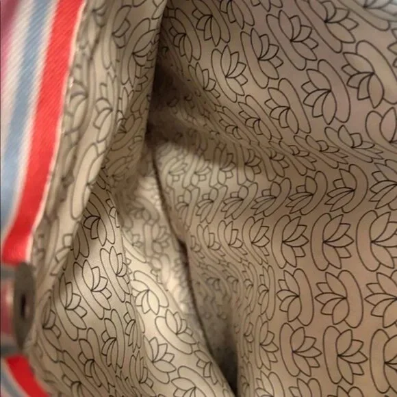 Lily Bloom Striped Tote Bag Recycled Material Multicolor With Brown Handles & Fl - Picture 5 of 8